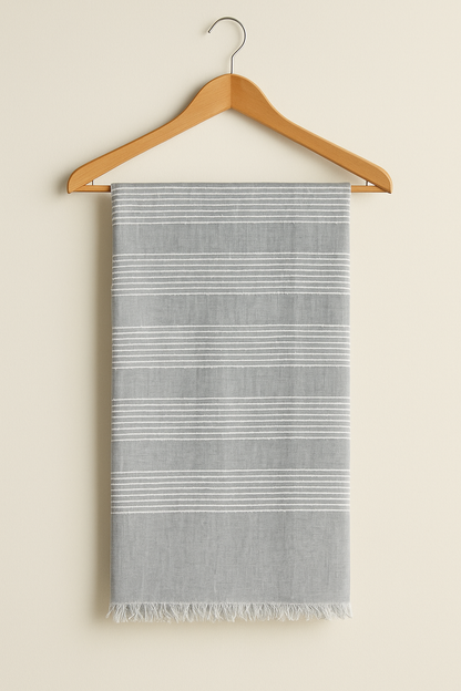 Elegant Grey Striped Lawn Dupatta