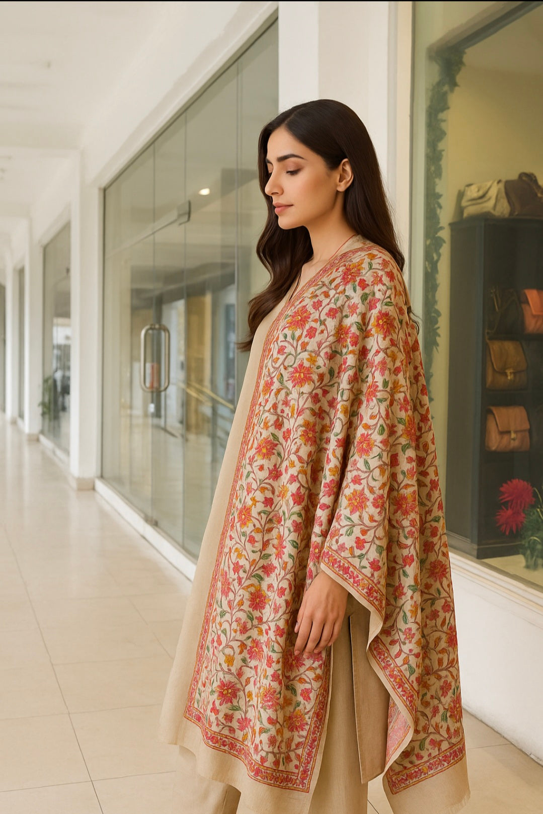 Elegant Floral Pashmina Embroidered Shawl
