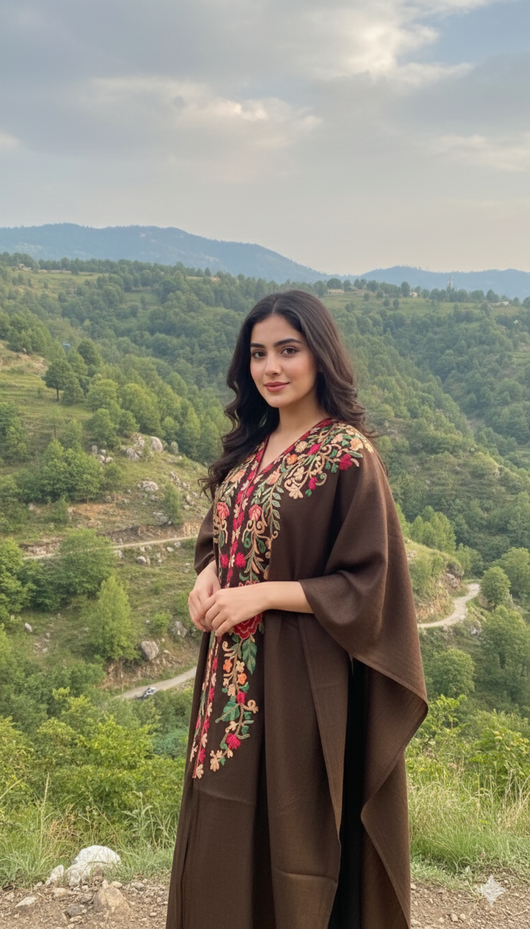 Kashmiri Embroidered Pashmina Kaftan – Chocolate Bloom