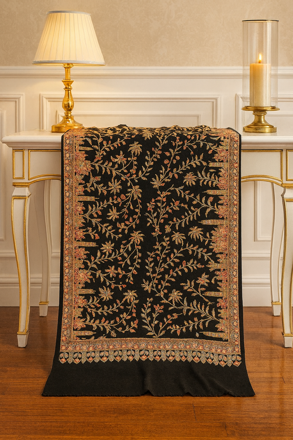 Luxury Black Pashmina Shawl – Hand Embroidered Elegance