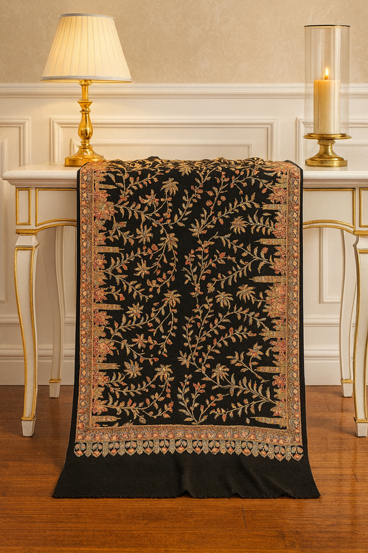 Luxury Black Pashmina Shawl – Hand Embroidered Elegance