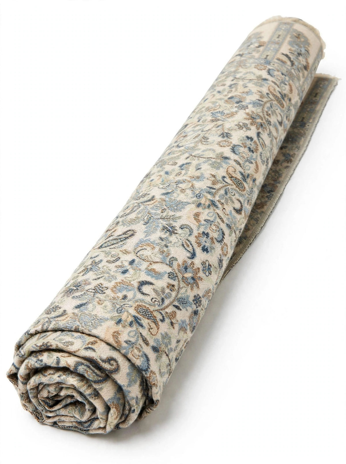 Authentic Kani Pashmina Shawl Mini - Cream & Blue Paisley - Lightweight Wool Scarf - Traditional Kashmiri Kani Work Stole