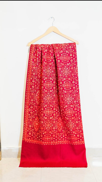 Luxury Needle Embroidery Pashmina Shawl (Red & Gold)