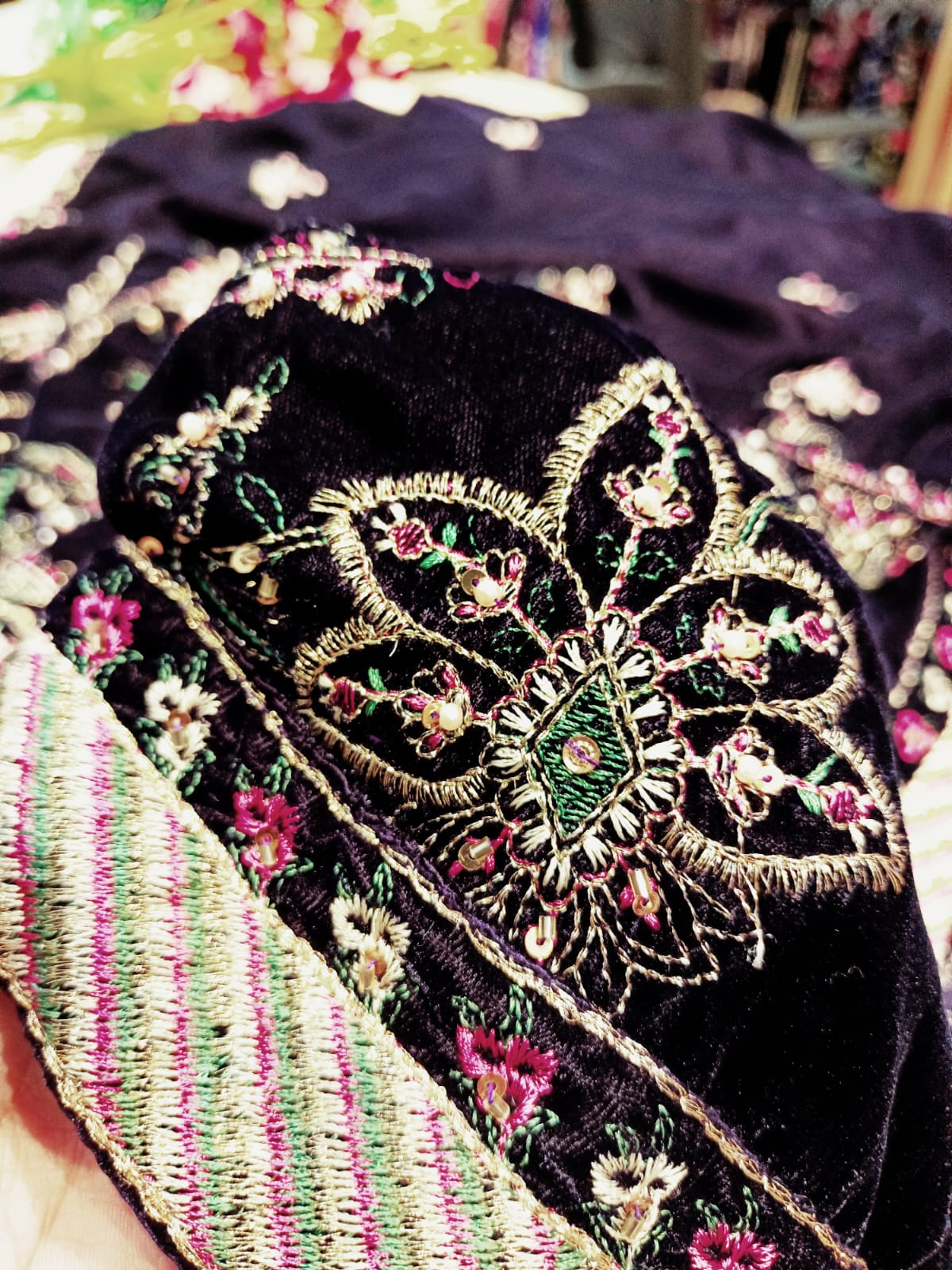 Velvet embroidered shawl