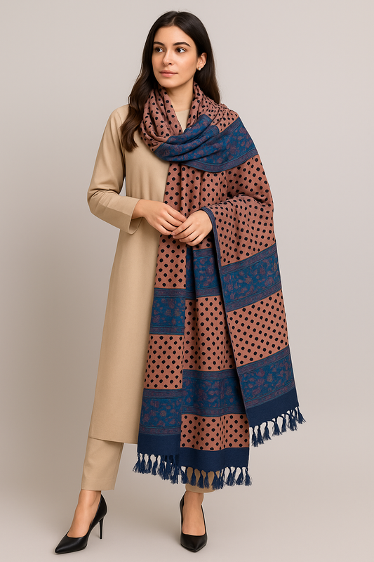 Polka Dot & Paisley Panel Pashmina Shawl