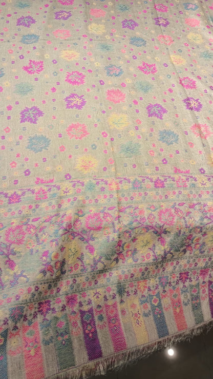 Elegant Kani Pashmina Shawl – Pastel Lilac & Pink Weaves