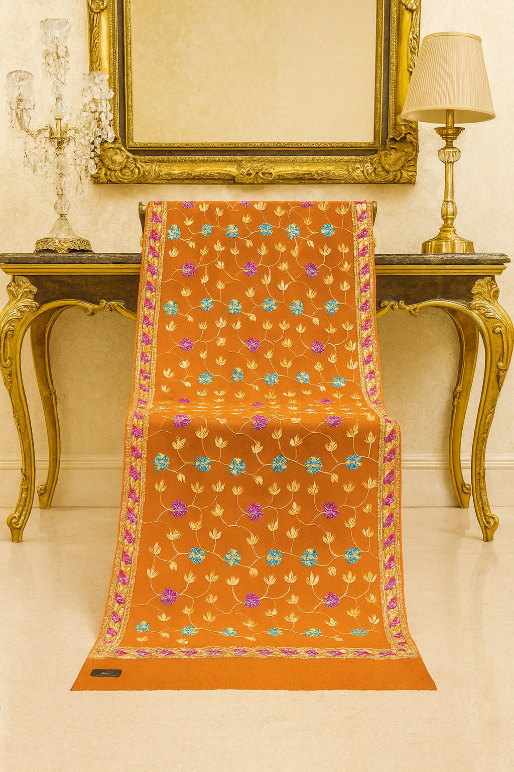 Rust Floral Embroidered Pashmina Shawl  Faiza Jamshed Exclusive
