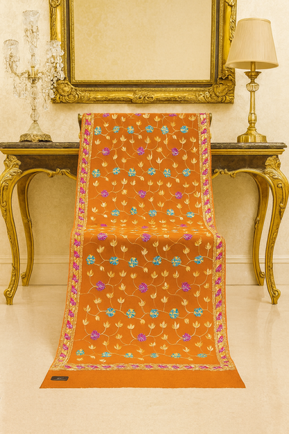Rust Floral Embroidered Pashmina Shawl  Faiza Jamshed Exclusive