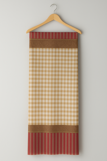 Beige Checkered Pashmina Shawl with Red Striped Borders