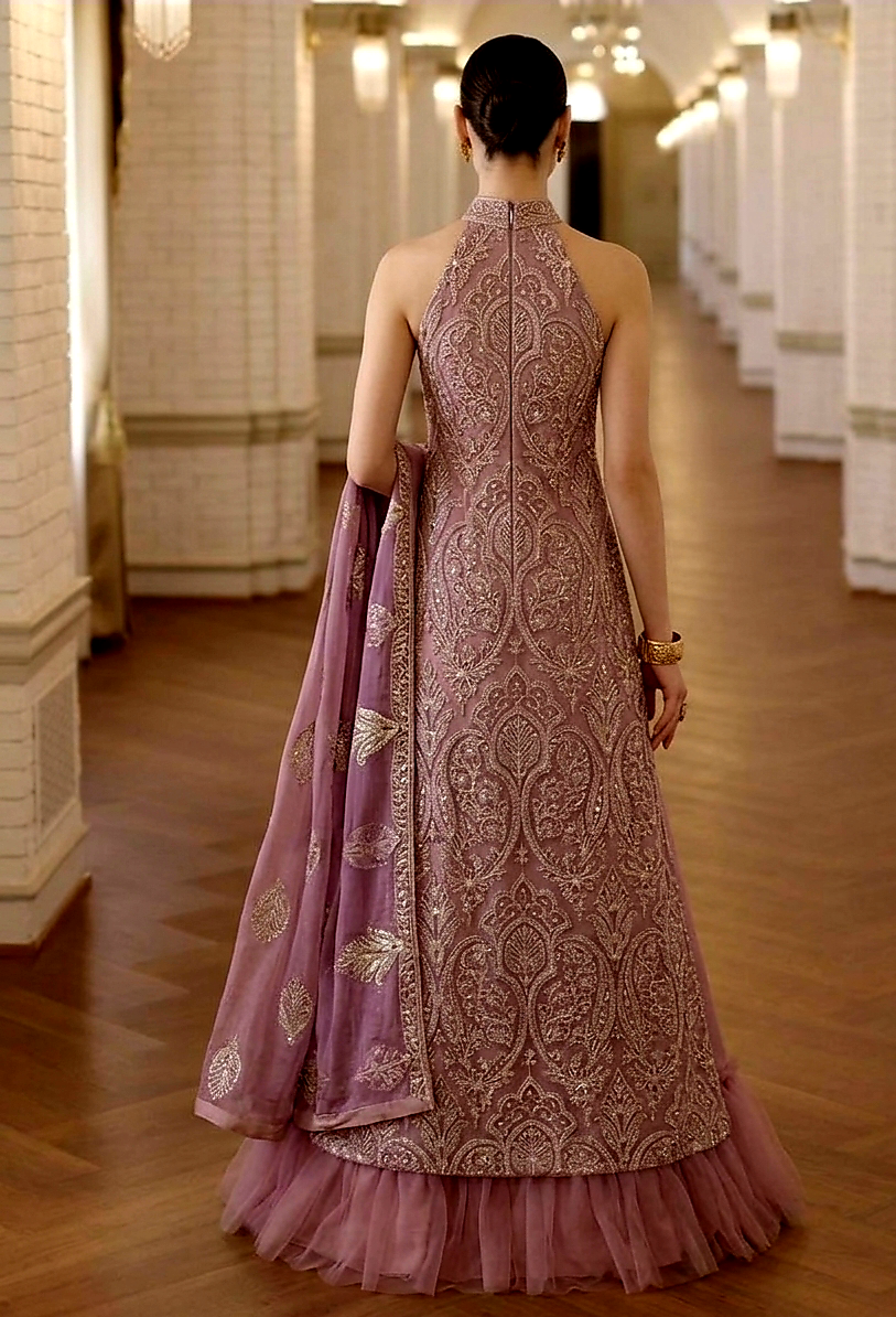 Ethereal Lavender Laser-Cut Net Embroidered 3-Piece Unstitched Suit with Chiffon Dupatta