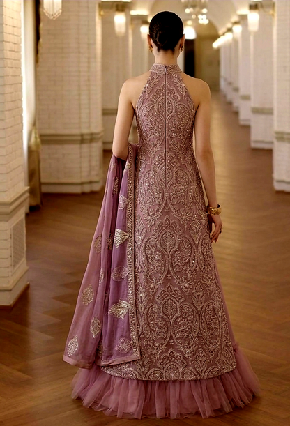 Ethereal Lavender Laser-Cut Net Embroidered 3-Piece Unstitched Suit with Chiffon Dupatta
