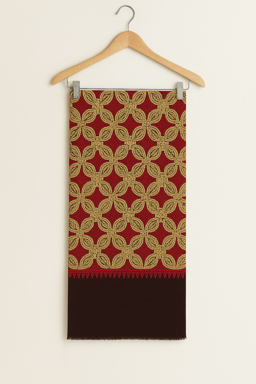 Luxury Embroidered Pashmina Shawl – Red & Golden