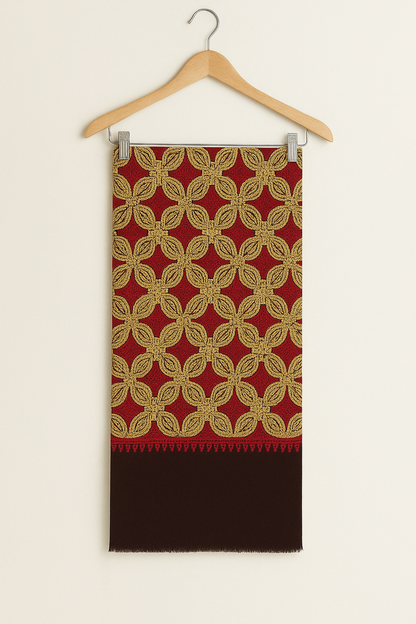 Luxury Embroidered Pashmina Shawl – Red & Golden