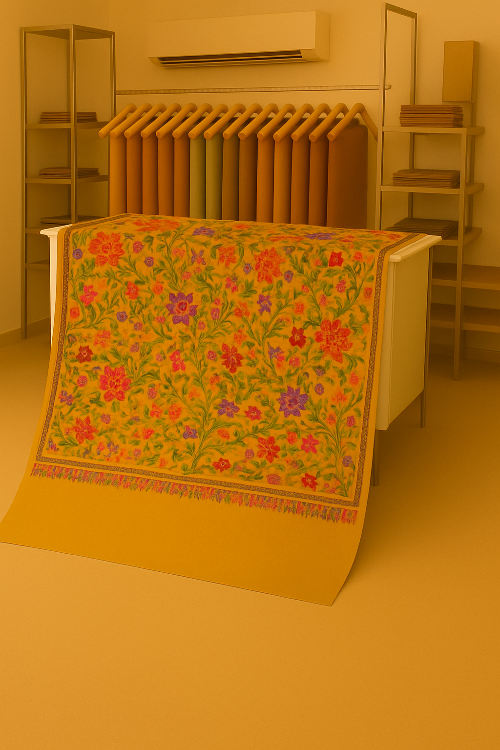 Golden Mustard Pashmina Aari Embroidered Shawl