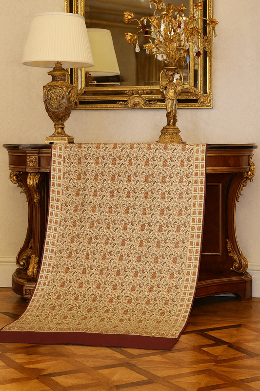 Maroon & Beige Traditional Pashmina Shawl – Floral & Paisley Grandeur