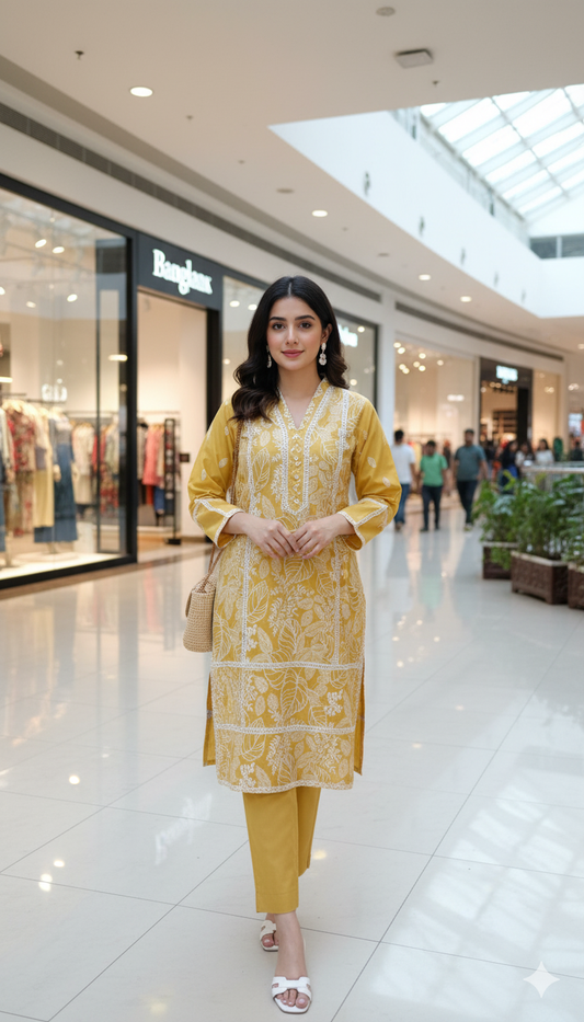 Golden Mustard Embroidered Lawn 2-Piece (Medium Size)