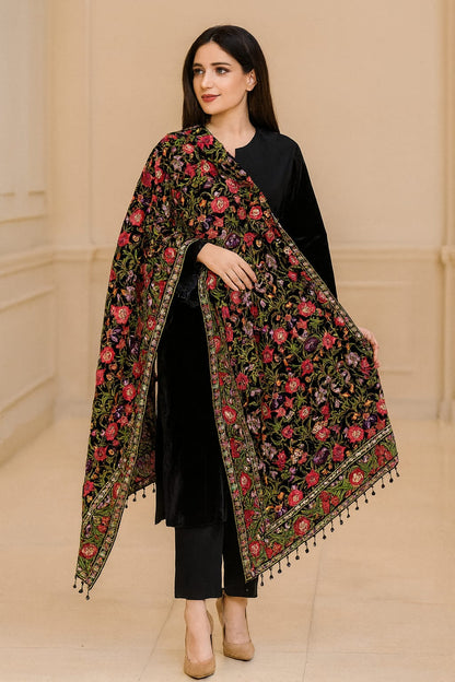 Velvet embroidered shawl