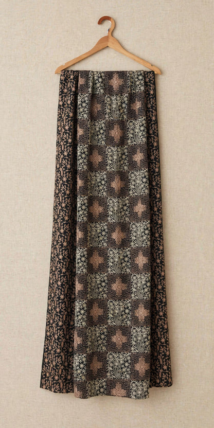 Noir Heritage Black Cashmere Pashmina Shawl with Cream & Beige Aari Work