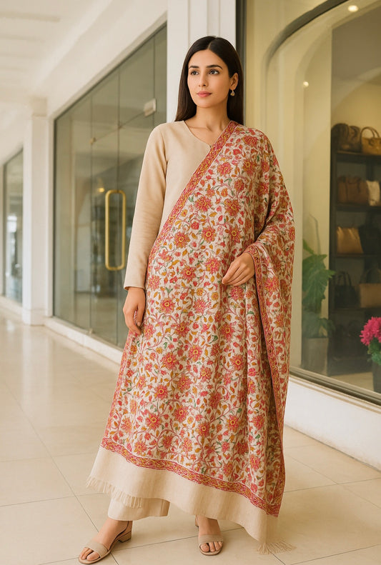 Elegant Floral Pashmina Embroidered Shawl