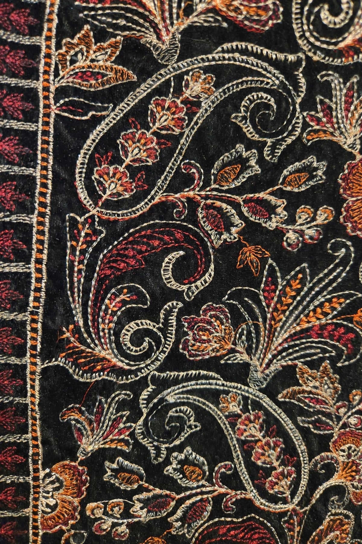 Black Luxe Embroidered Velvet Shawl Full Paisley Bareeze Work Winter Formal Shawl