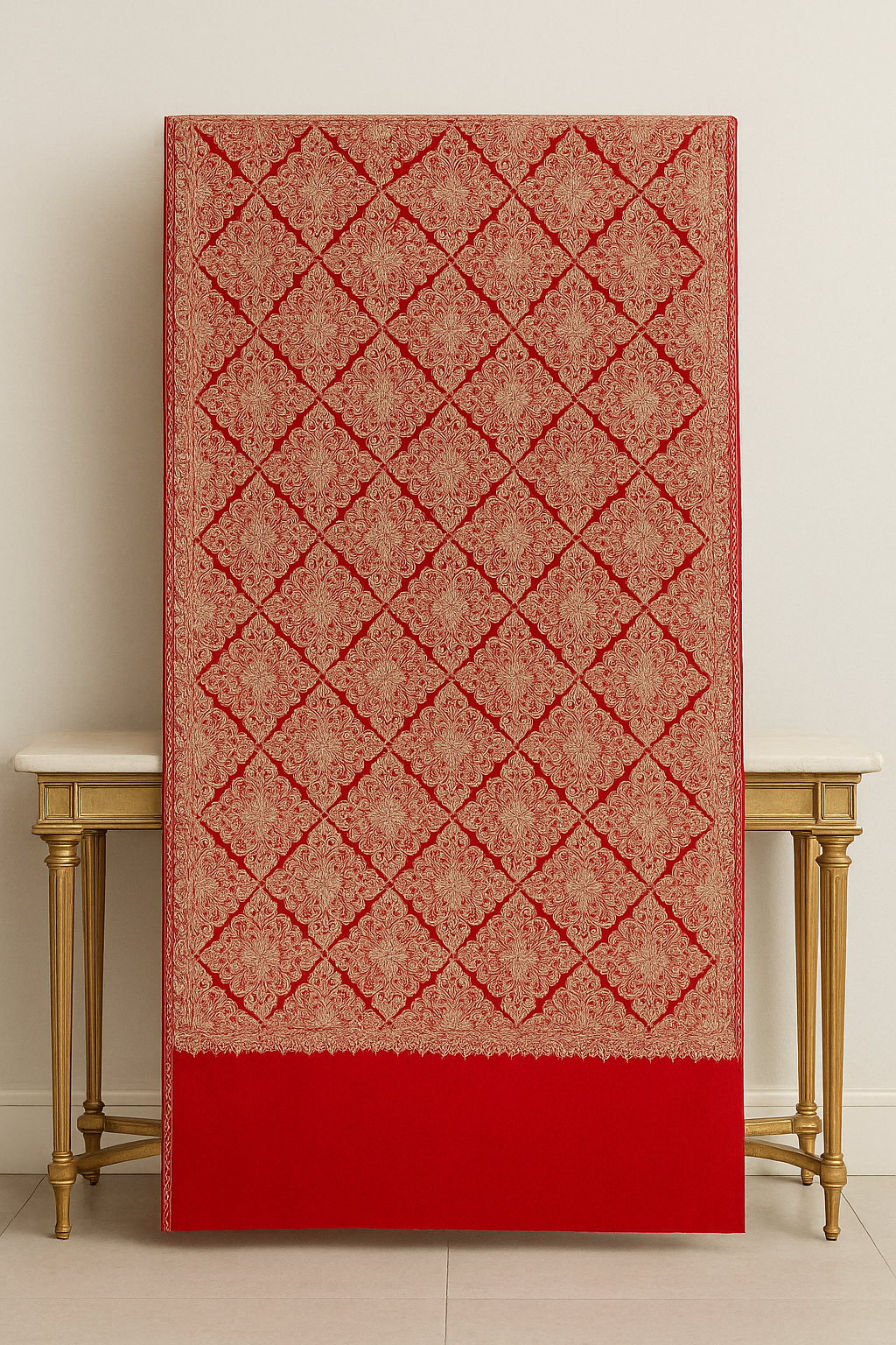 Luxury Red Pashmina Shawl with Aari Embroidery