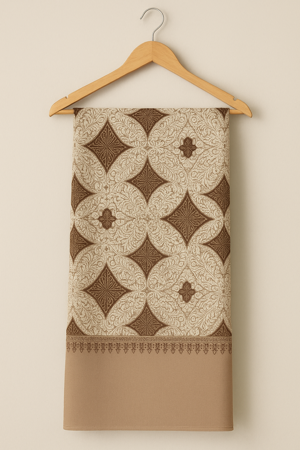Luxury Pashmina Shawl – Brown & Beige Ornamental Pattern