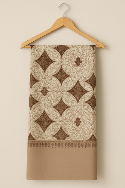 Luxury Pashmina Shawl – Brown & Beige Ornamental Pattern