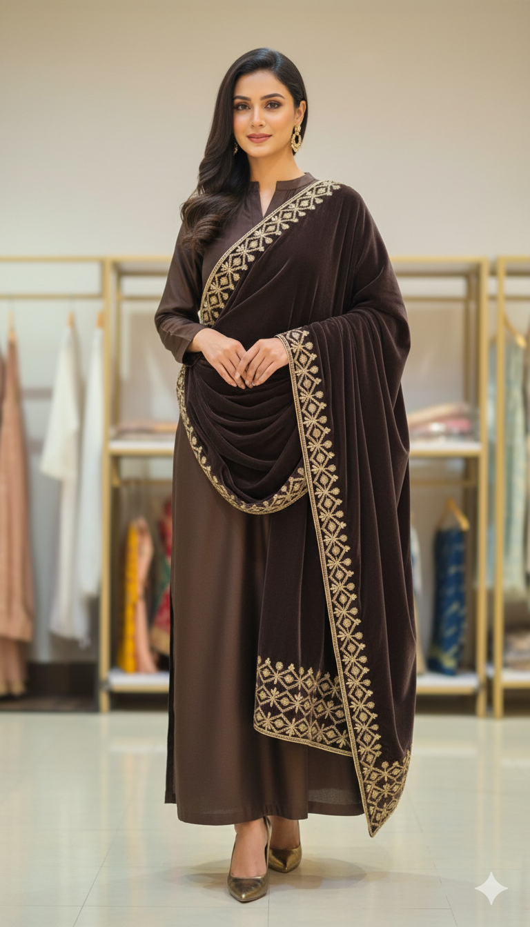 Luxury Embroidery Velvet Shawl