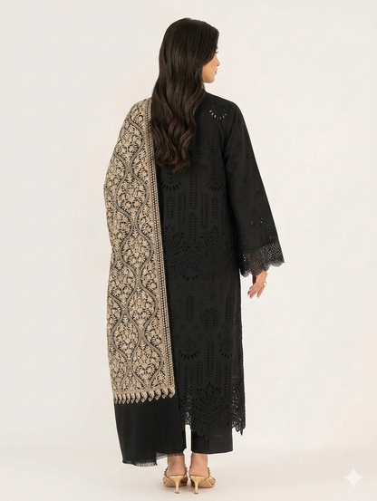 Pashmina Embroidered Shawl Matka Design | Kashmiri Aar Work Embroidery | Black With Skin