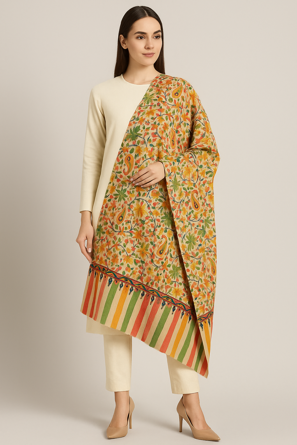 Luxury Multicolor Floral & Paisley Pashmina Shawl