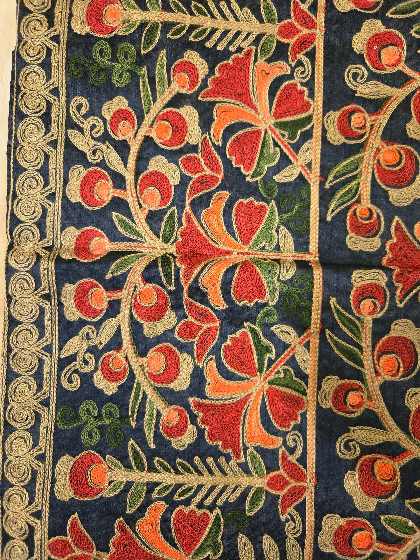 Floral Medallion Embroidered Silk Floor Cushion
