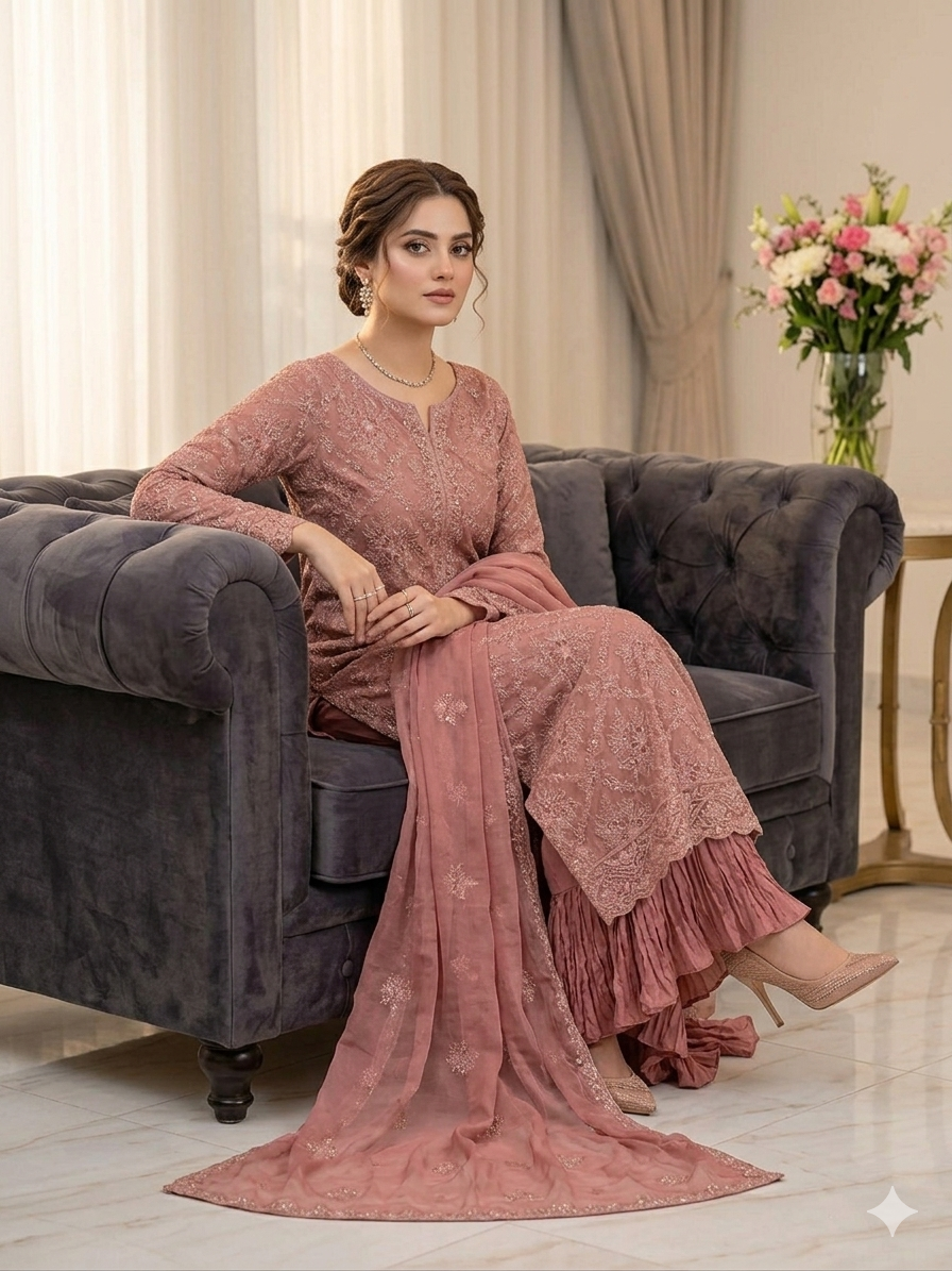 Dusty pink bareeze chiffon
