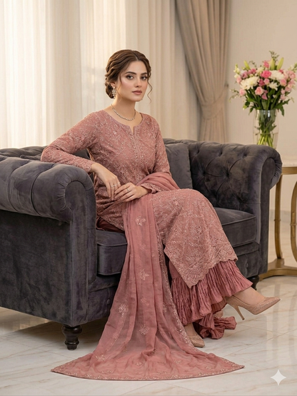 Dusty pink bareeze chiffon