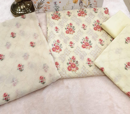 Ivory Elegance Floral Embroidered