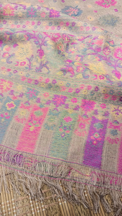 Elegant Kani Pashmina Shawl – Pastel Lilac & Pink Weaves