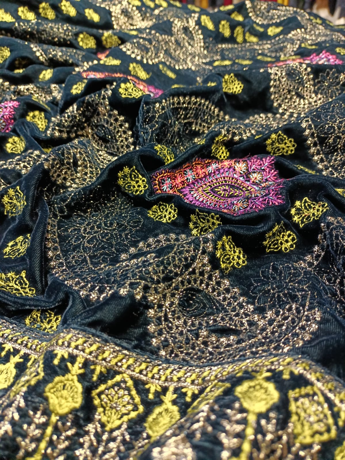 Velvet embroidered shawl