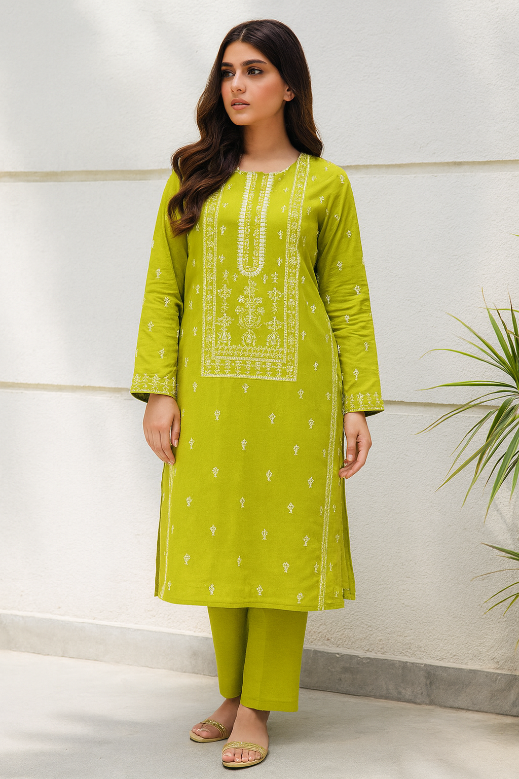 Olive Green Unstitched Embroidered Lawn Shirt