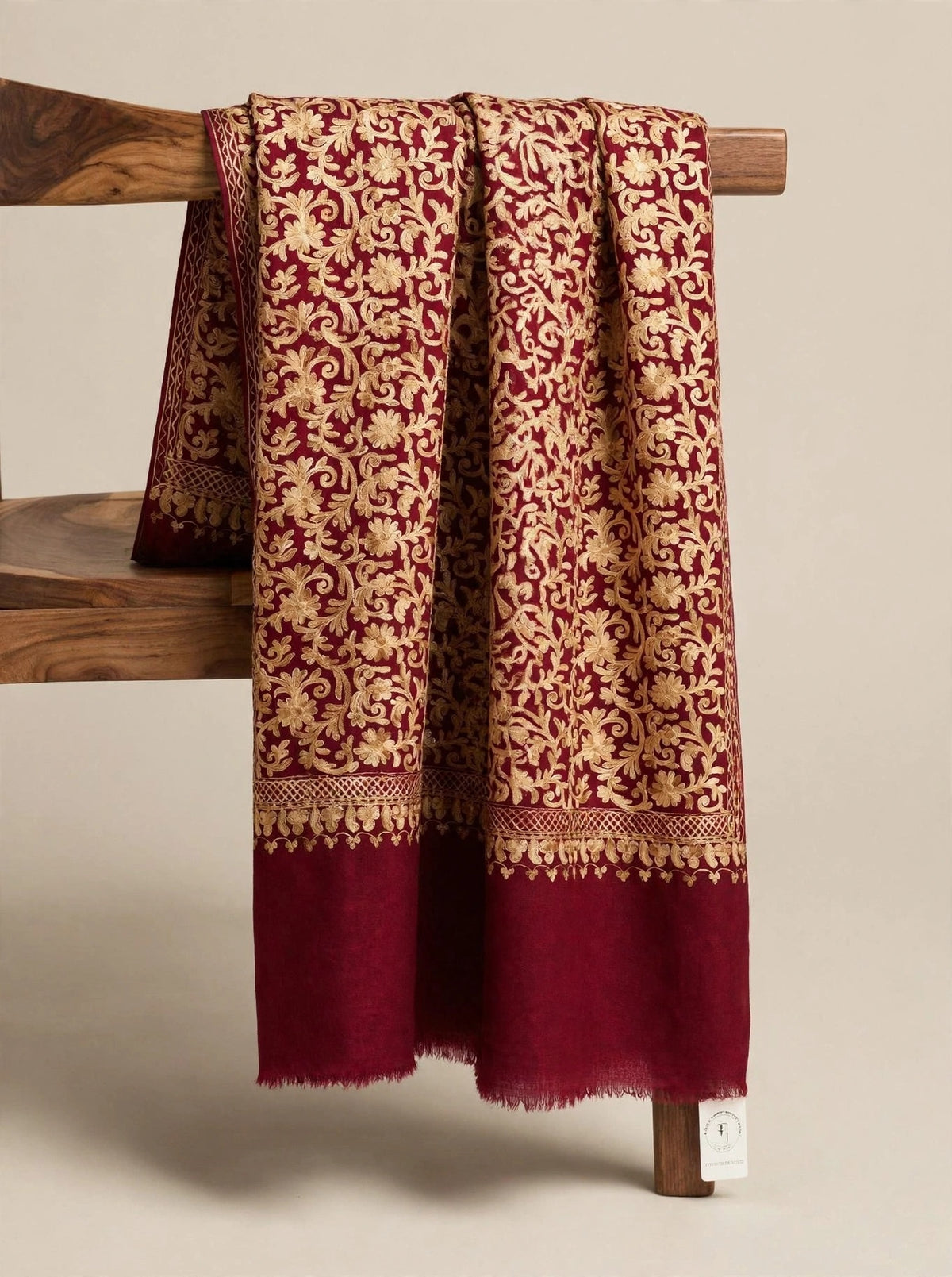 Maroon Pashmina Shawl Gold Aari Embroidery