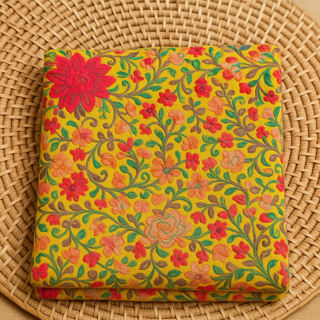 Mustard Pashmina Shawl with Aari Embroidery