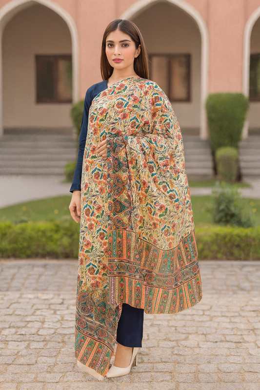 Heritage Floral Printed Pashmina Shawl