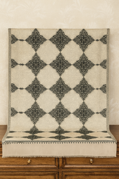 Luxury Pashmina Aari Embroidered Shawl Beige & Black