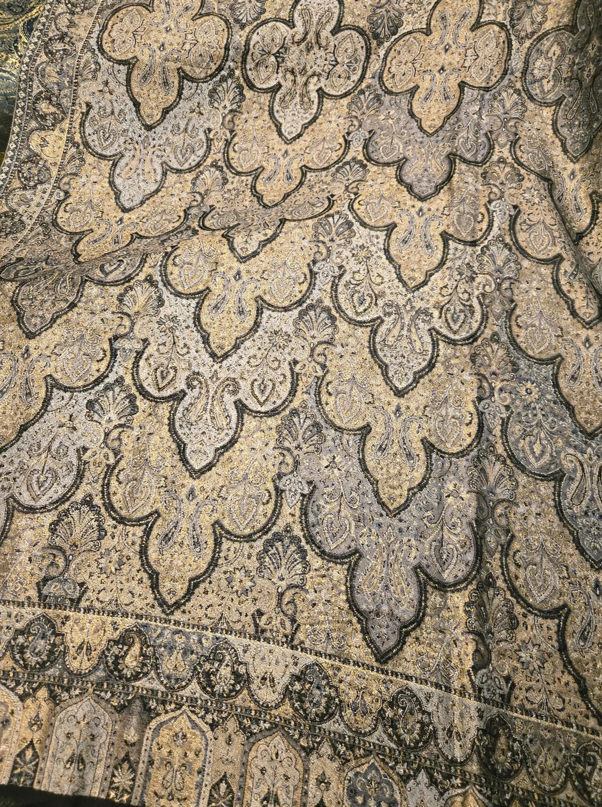 Luxury Black Gold Kani Silk Pashmina Shawl with Zari | Handmade Kashmiri Jama Shawl