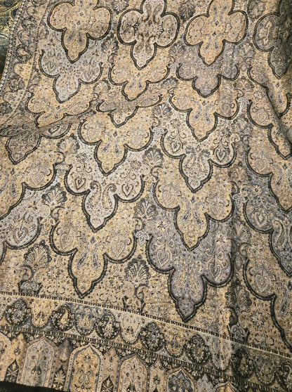 Luxury Black Gold Kani Silk Pashmina Shawl with Zari | Handmade Kashmiri Jama Shawl