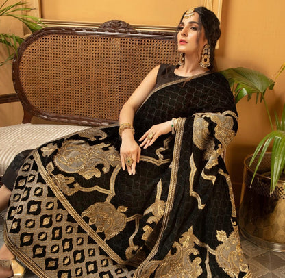 Velvet embroidered shawl