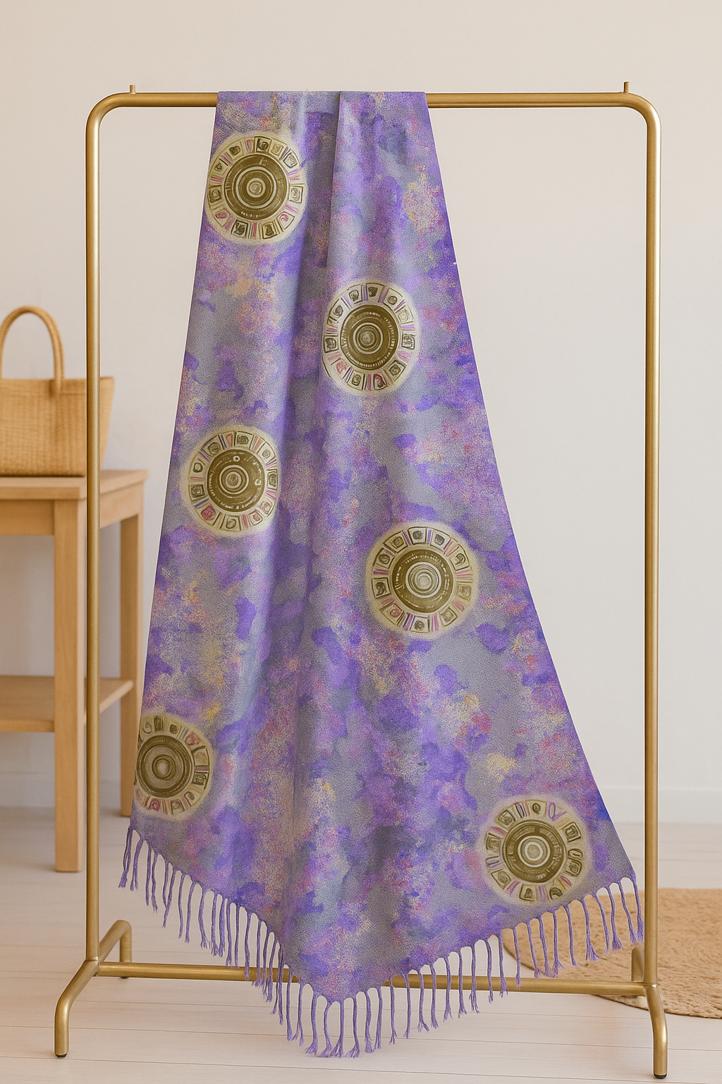 Printed Pashmina Shawl  Lavender Aura Mandala Design