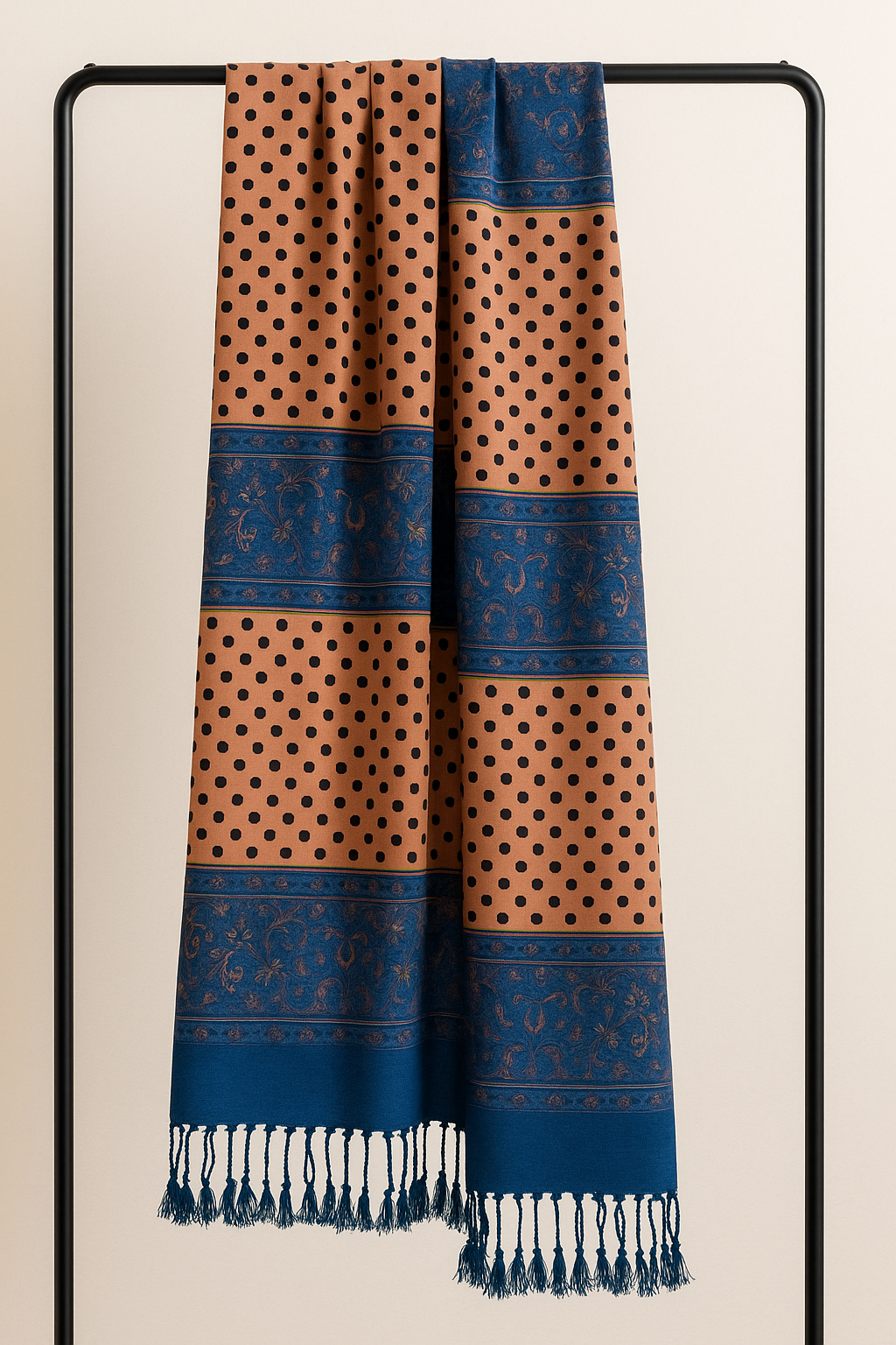 Polka Dot & Paisley Panel Pashmina Shawl
