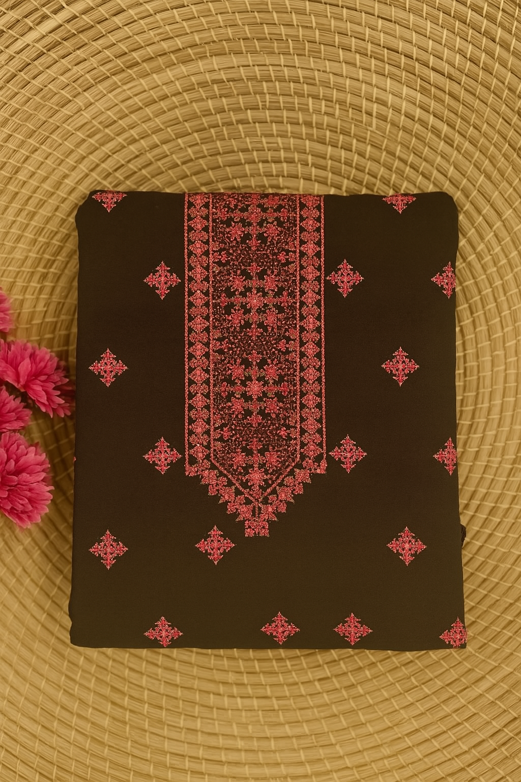 Black & Deep Pink Embroidered Lawn 2-Piece