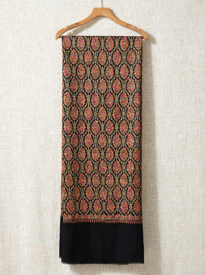 Black Pashmina Shawl with Multicolor Aari Embroidery