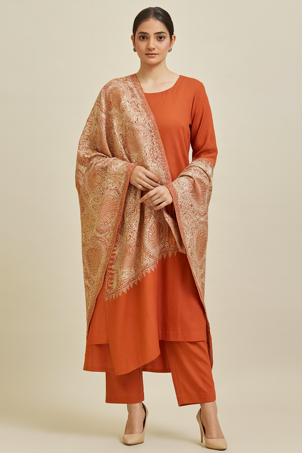 Pashmina aari embroidery shawl