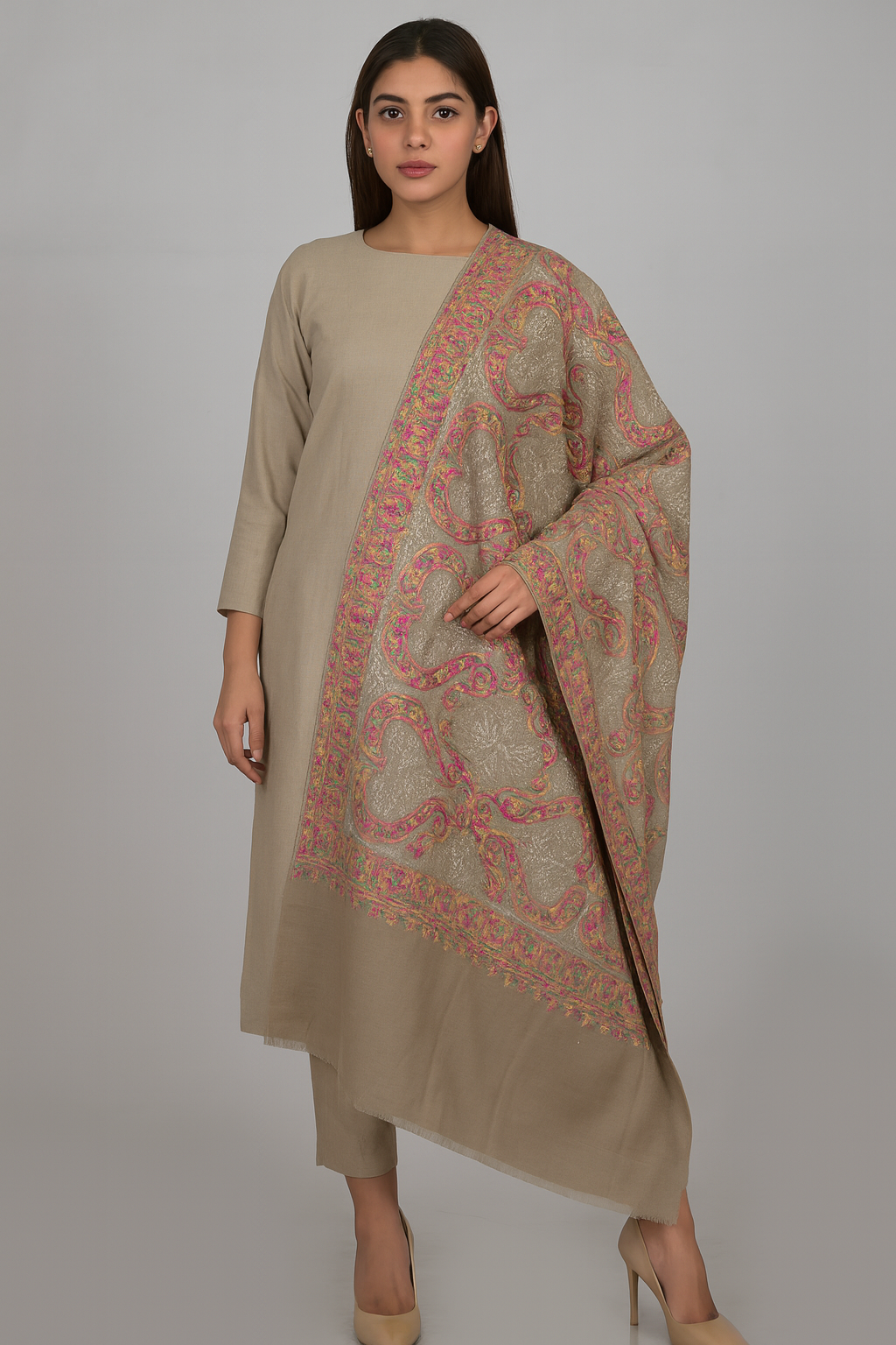 Multicolor Aari Embroidered Pashmina Shawl Timeless Elegance